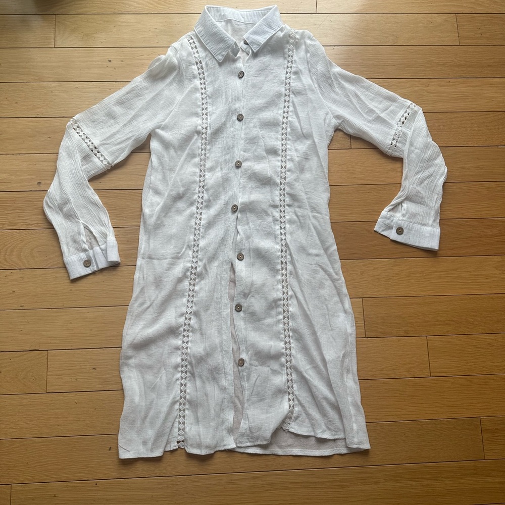 Lightweight White Button-Front Shirt Dress coverup